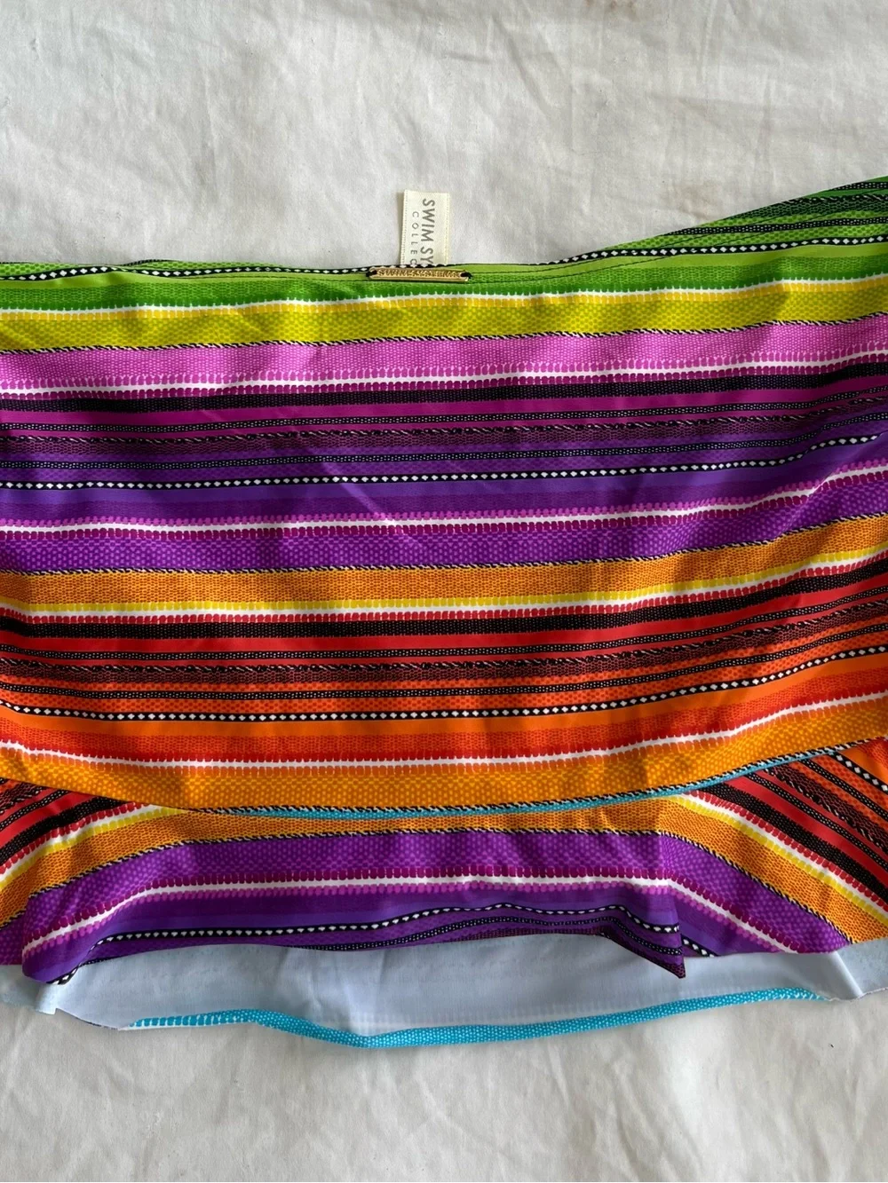 Swimsuits For All Vibrant Multi-Stripe Mini Skirt in Green, Purple, Orange, Pink